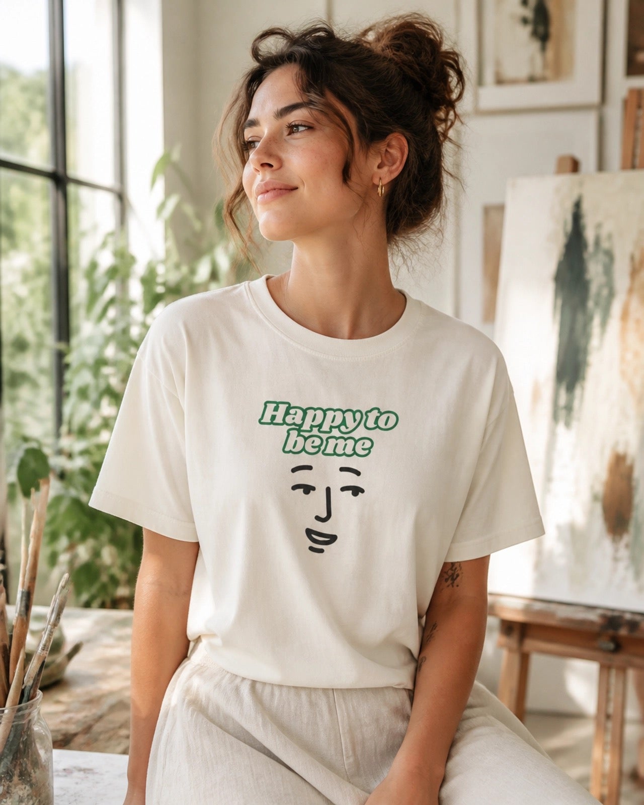 Happy to Be Me Face Graphic T-Shirt | Positive Slogan Tee