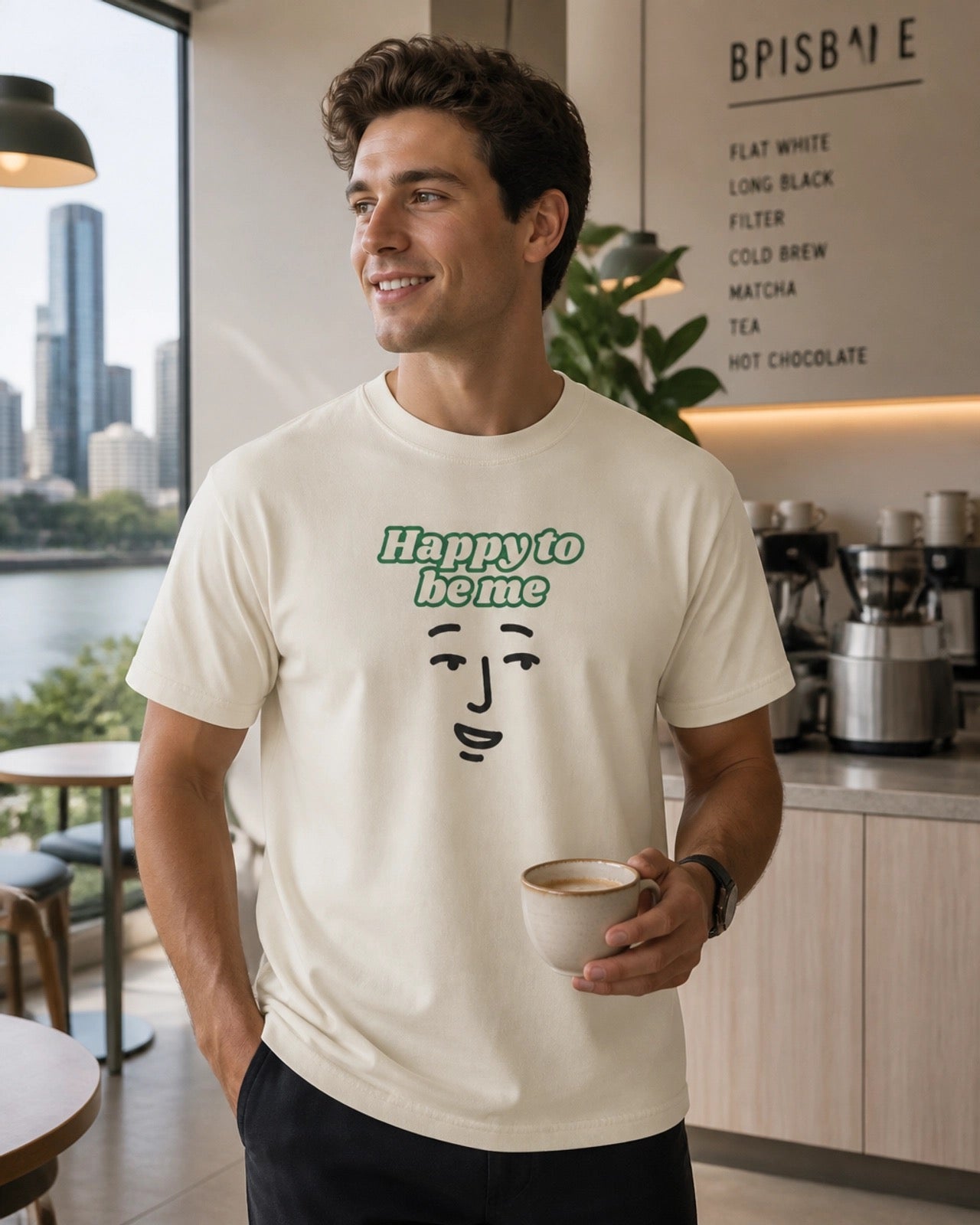 Happy to Be Me Face Graphic T-Shirt | Positive Slogan Tee