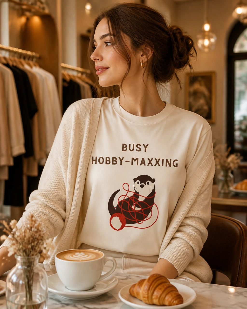 Busy Hobby-Maxxing Otter T-Shirt | Otter with Yarn Tee