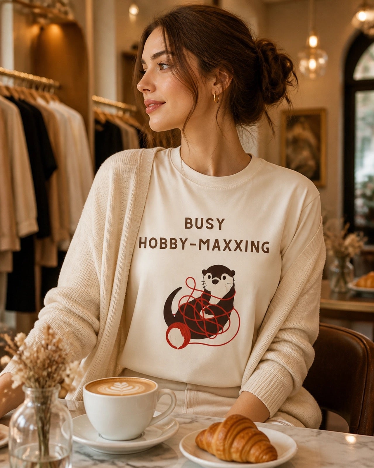 Busy Hobby-Maxxing Otter T-Shirt | Otter with Yarn Tee