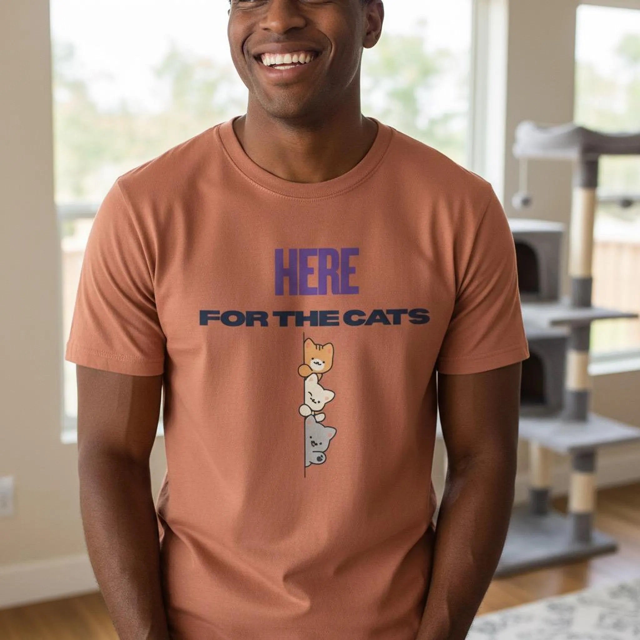 Here for the Cats T-Shirt | Stacked Cartoon Cats Cat Lover Tee