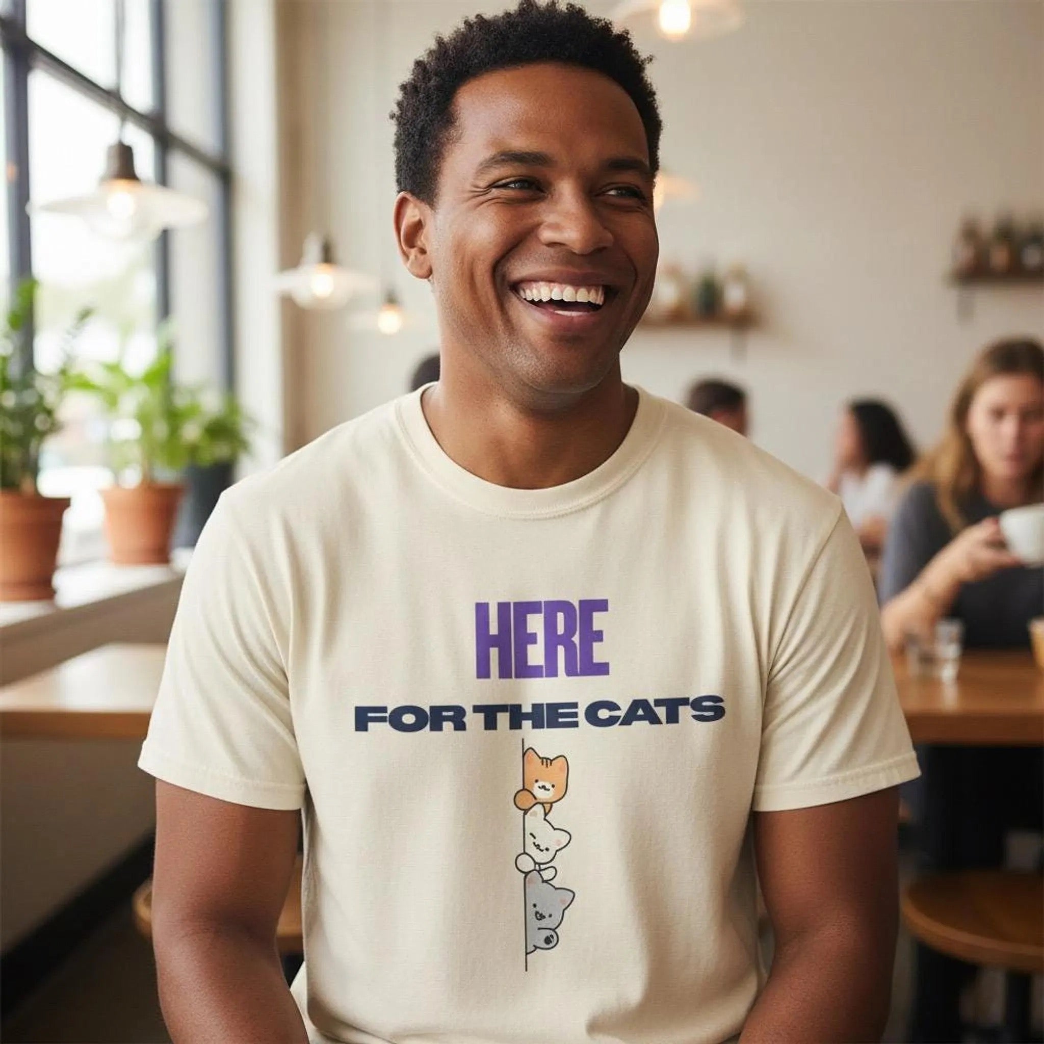 Here for the Cats T-Shirt | Stacked Cartoon Cats Cat Lover Tee