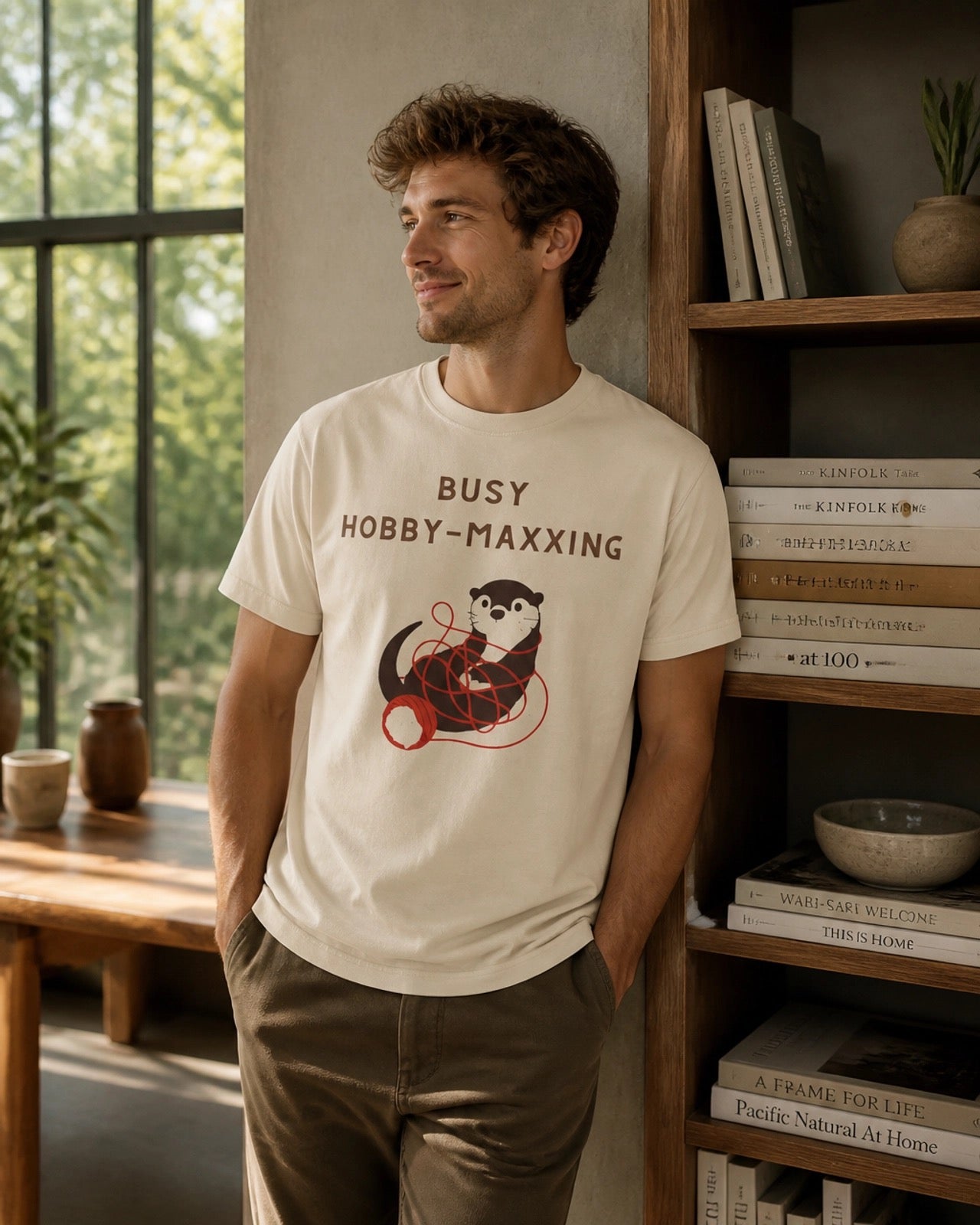 Busy Hobby-Maxxing Otter T-Shirt | Otter with Yarn Tee