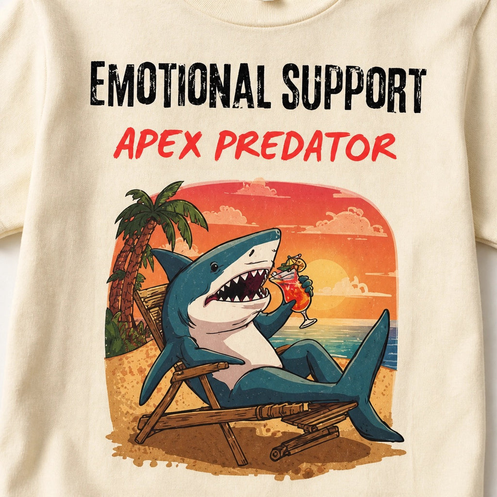 Emotional Support Apex Predator T-Shirt | Shark Beach Sunset Graphic Tee