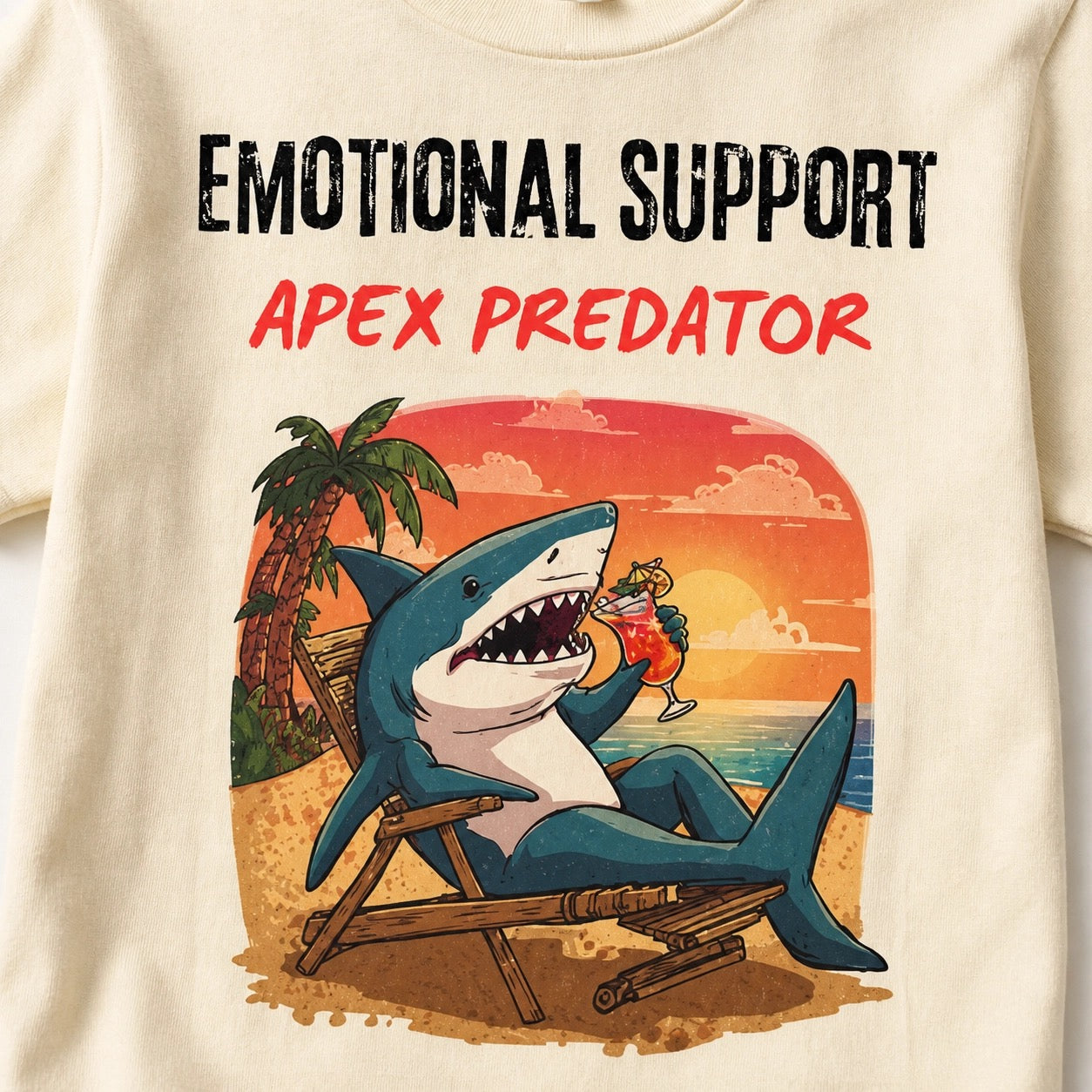 Emotional Support Apex Predator T-Shirt | Shark Beach Sunset Graphic Tee