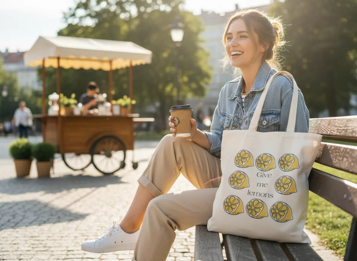 Give Me Lemons tote bag | lemon pattern canvas tote