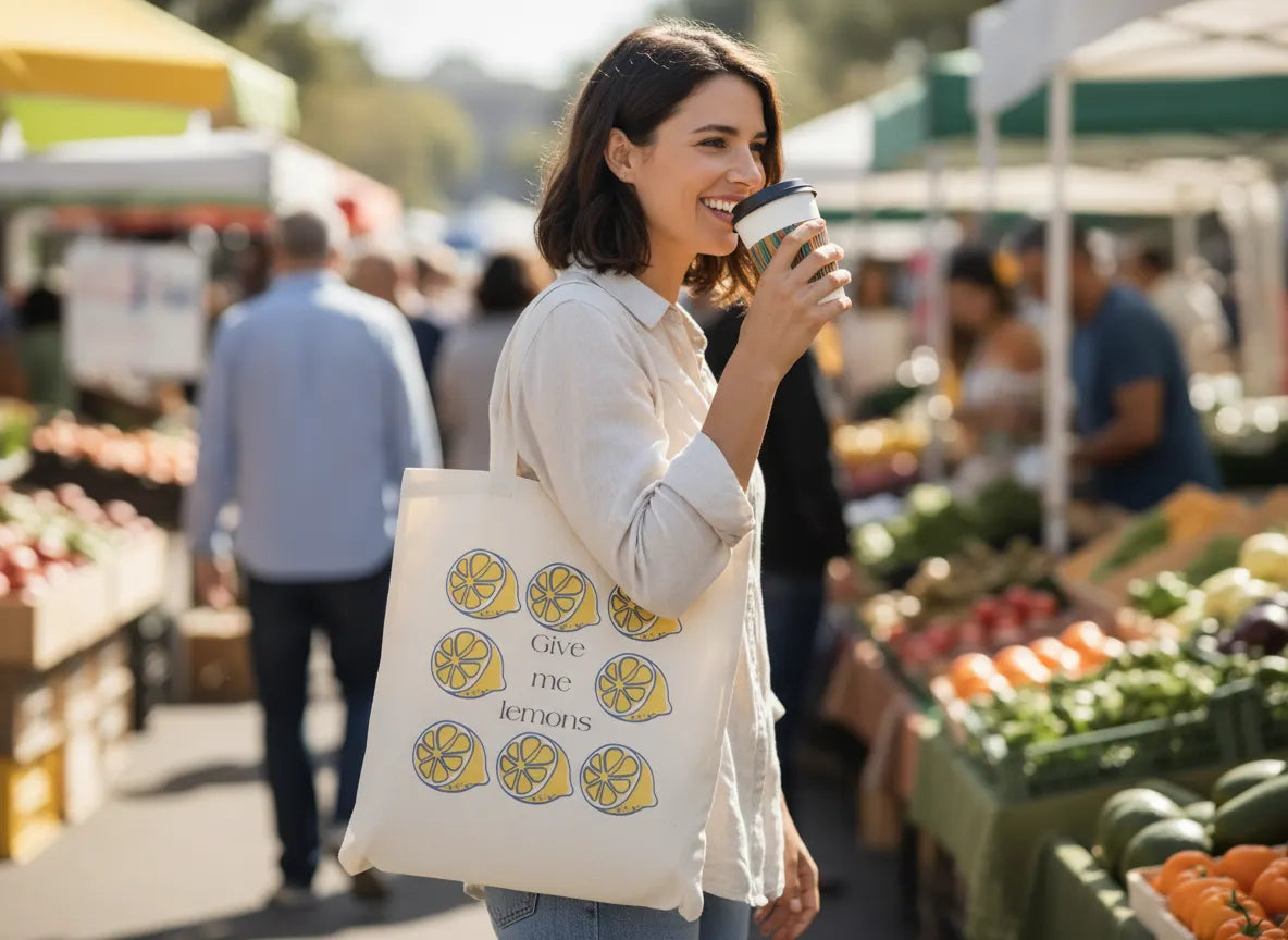 Give Me Lemons tote bag | lemon pattern canvas tote
